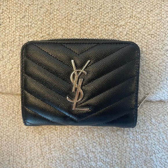 Saint Laurent Handbags - AUTHENTIC Saint Laurent Black Quilted Monogram Compact Wallet